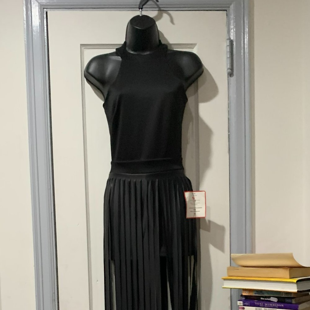 NWT Jasmine Black Fringe Faux Leather Jumpsuit Size Small